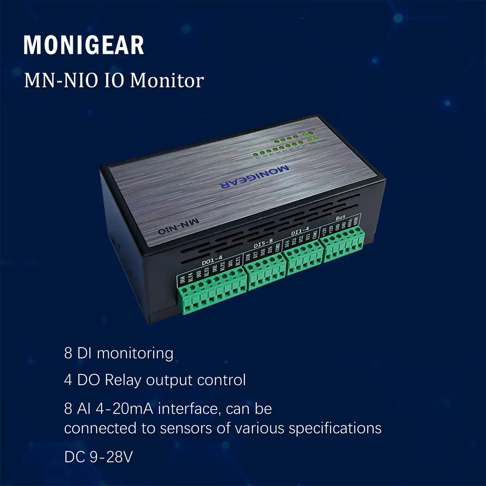 MONIGEAR MN-NIO Network IO Monitor - 8DI/4DO/8AI Industrial IoT Controller