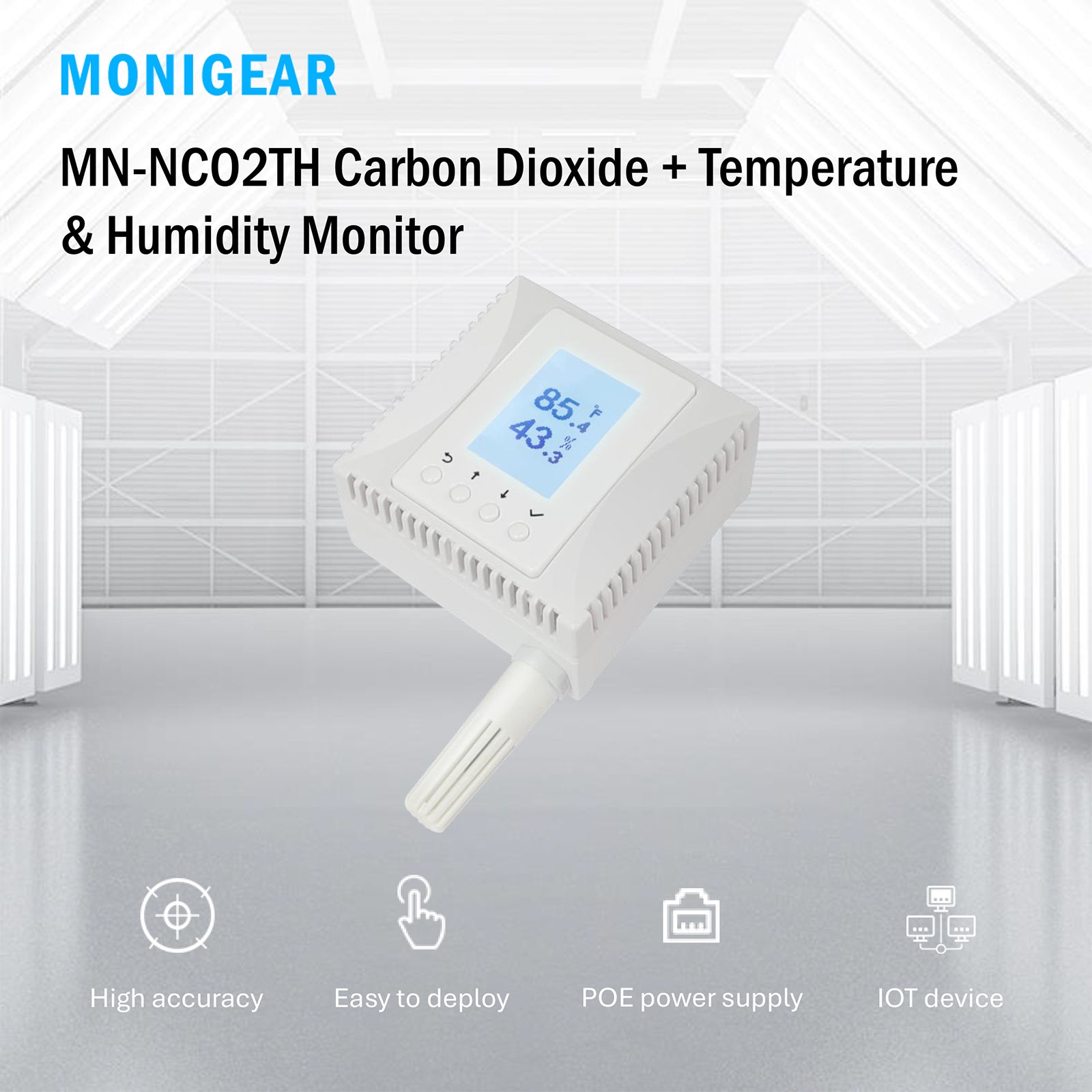 MONIGEAR PoE Carbon Dioxide Temperature Humidity sensor