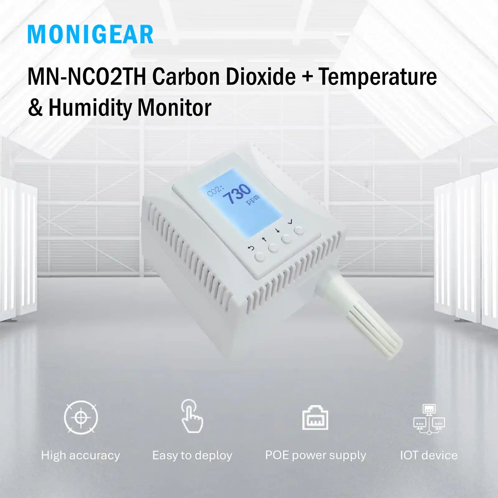 MONIGEAR MN-NCO2TH PoE CO2 Temperature Humidity Sensor